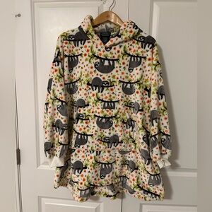Throwzy By Marlo Lorenz sloth print Oversized fuzzy Hooded Poncho